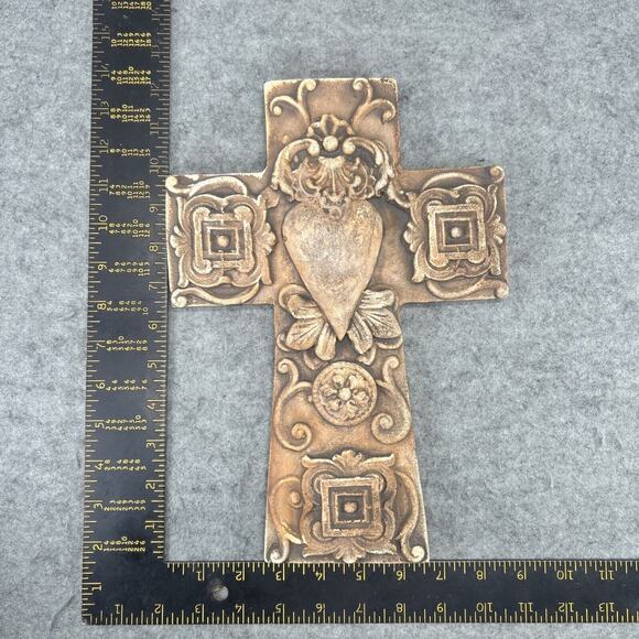 VTG Cross Heart Artstone Natural Stone Crucifix Heart Scroll Greensburg, LA USA - Picture 7 of 7
